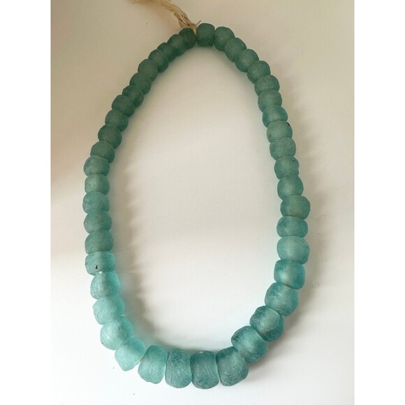 African recycled chunky Aqua glass beads - Picture 1 of 5